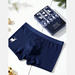 GRANATOWY męski zestaw świąteczny BOKSERKI i SKARPETY z reniferem MORAJ